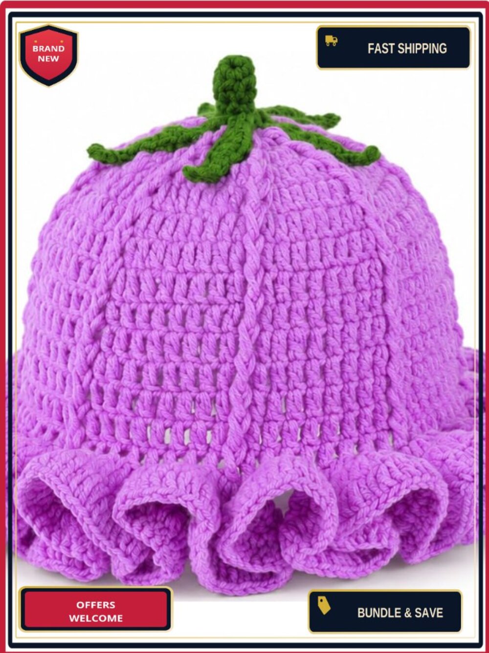Handmade Crochet Bucket Hat Ruffle Brim Knit Cosplay Halloween Costume